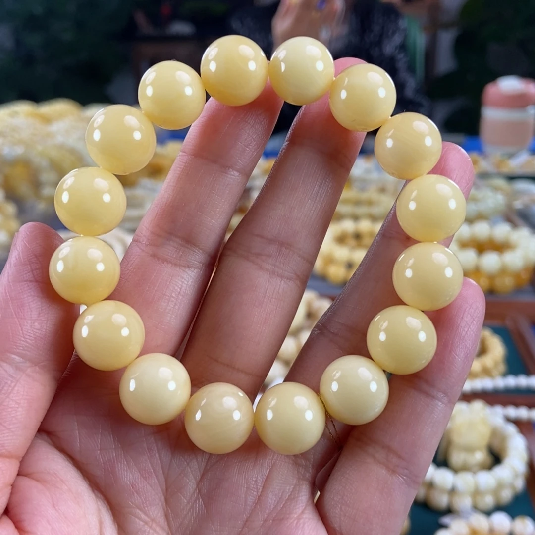 琥珀未镶嵌珠宝奇石13浓白蜡圆珠20.28