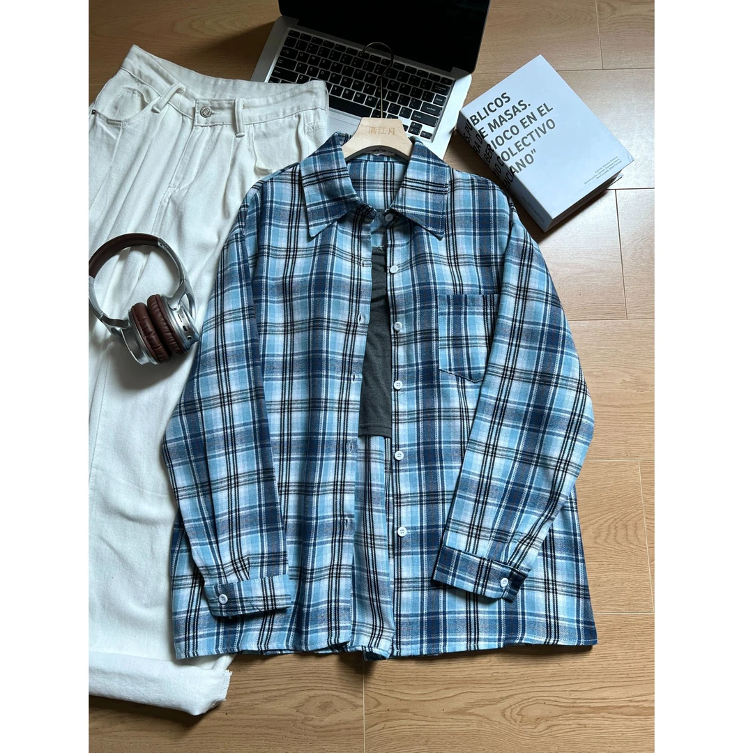 外穿格子衬衫女韩版慵懒时尚宽松显瘦百搭开衫复古格纹外套女装