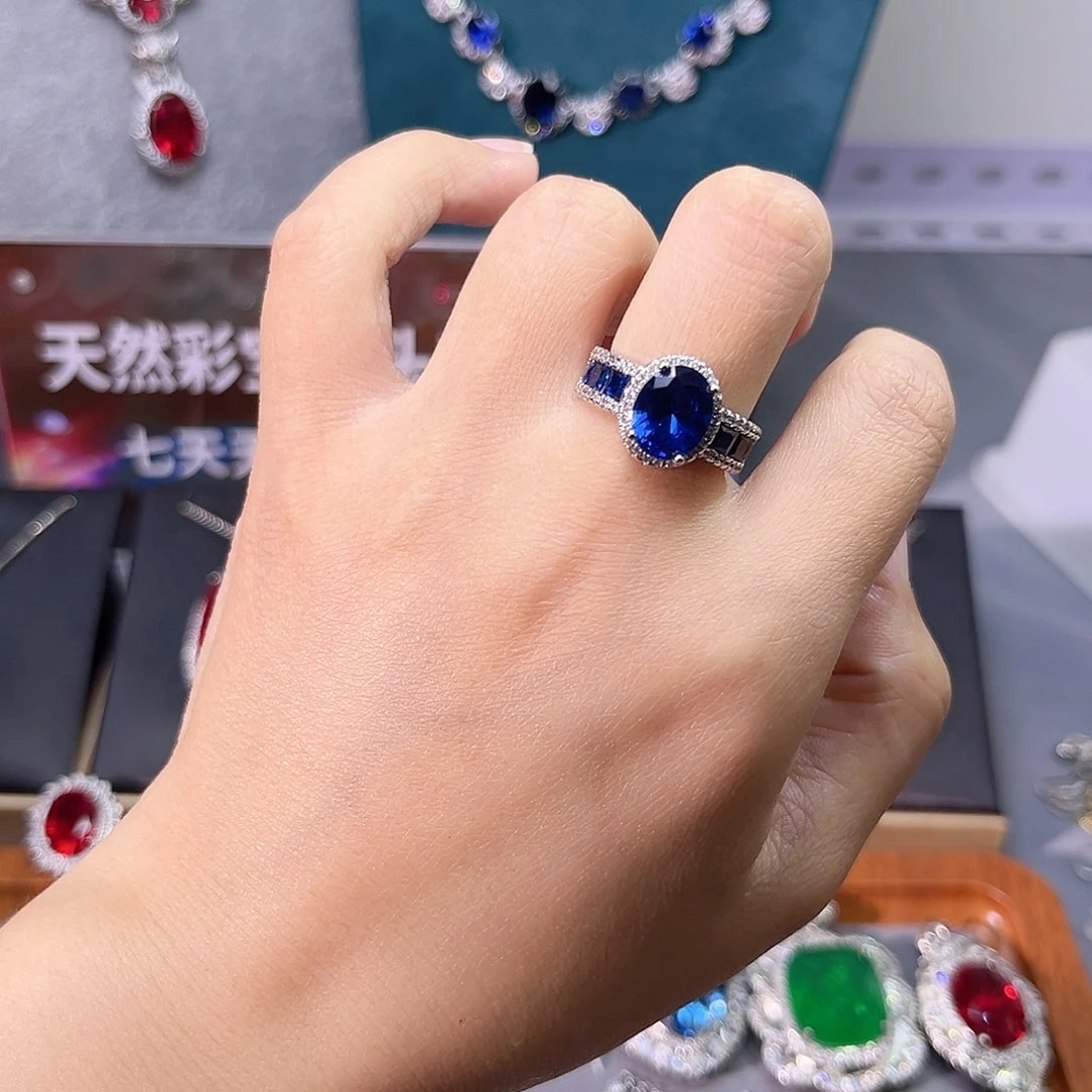戒指蓝宝石银S925镶嵌21