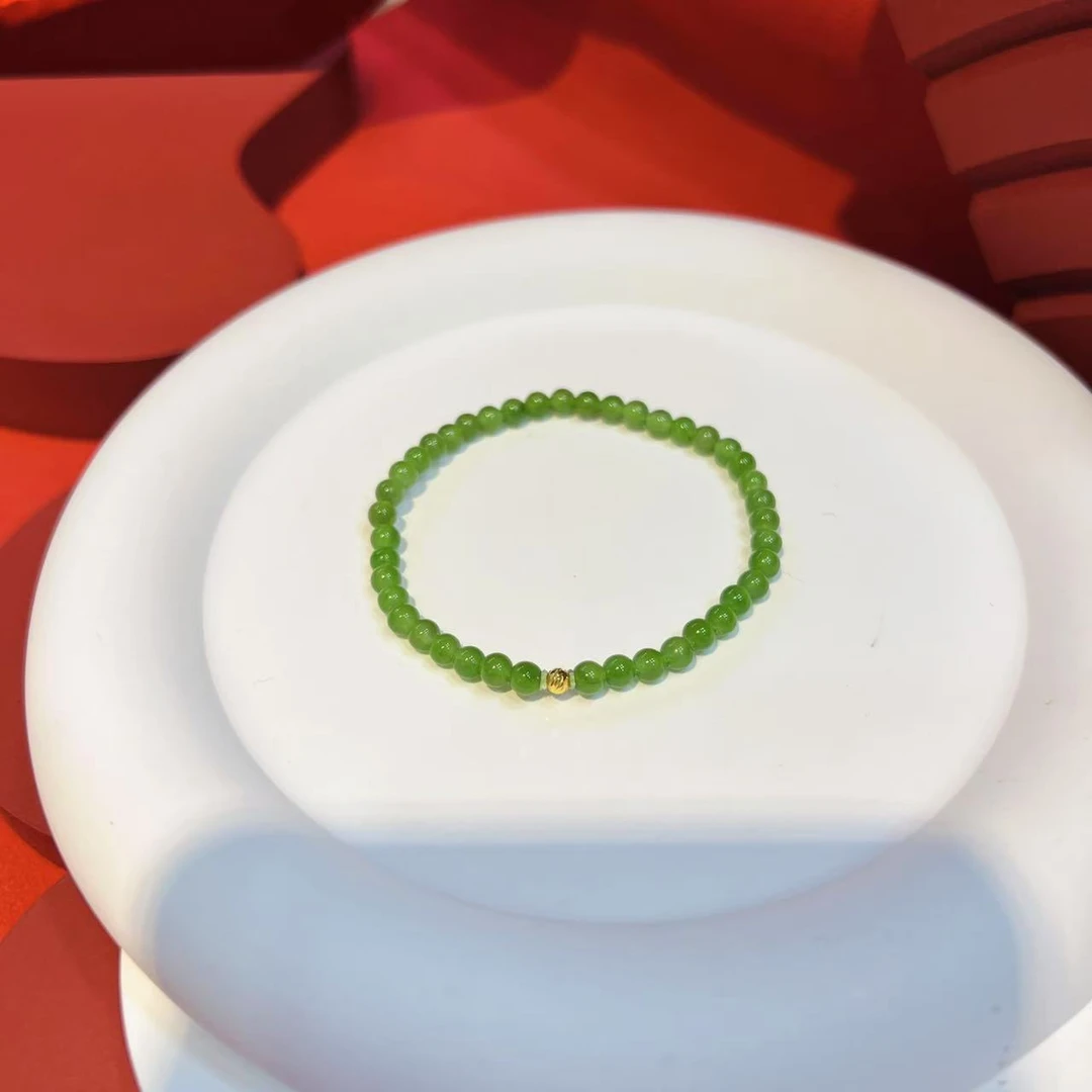 18K金爆闪切割纹理珠珠3.8mm碧玉手串（多样性发其一）HE00122