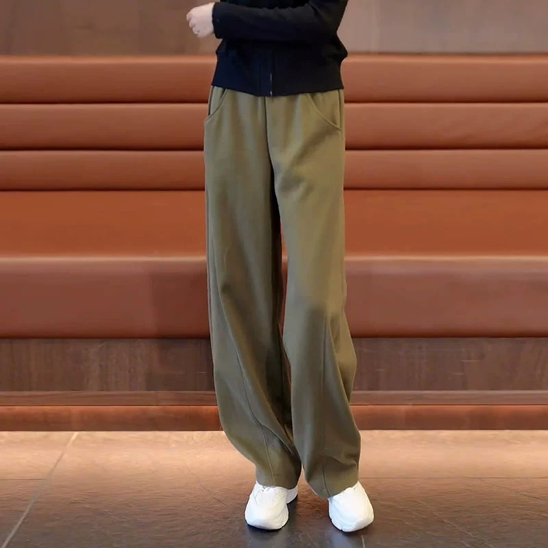 拉夏贝尔时尚纯色宽松长裤女2025秋冬新款小个子时尚舒适休闲裤子