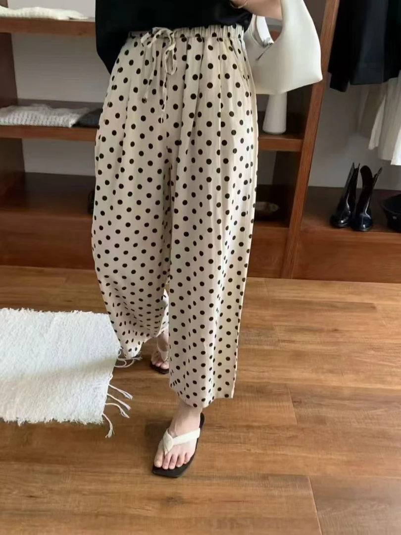 洋气波点裤。显瘦遮胯休闲百搭透气松紧腰九分裤0743