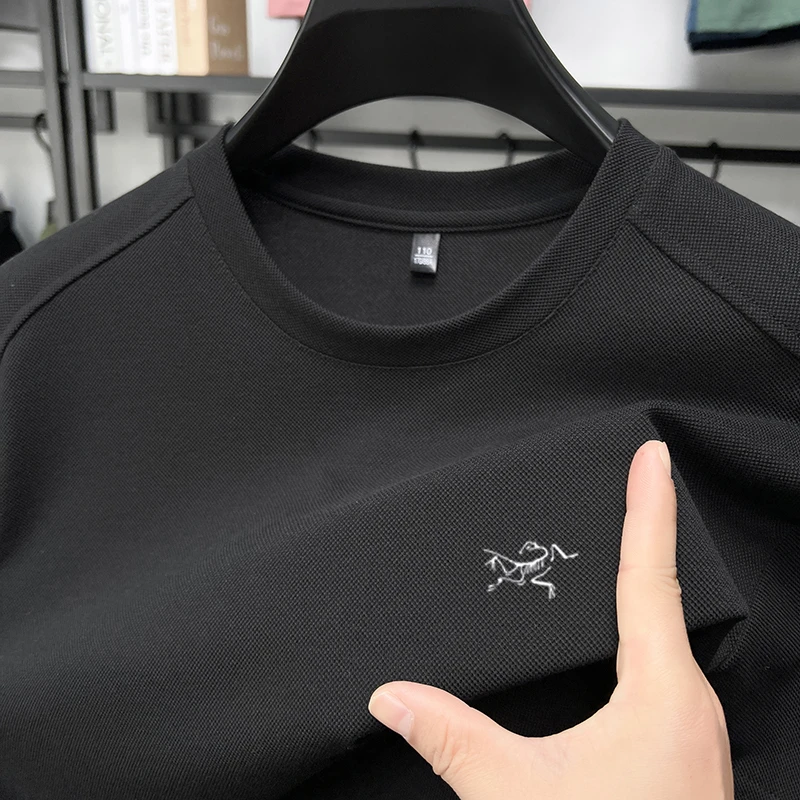 【奥莱撤柜】刺绣鸟夏季薄款丝光棉圆领t恤男休闲弹力刺绣网眼短袖