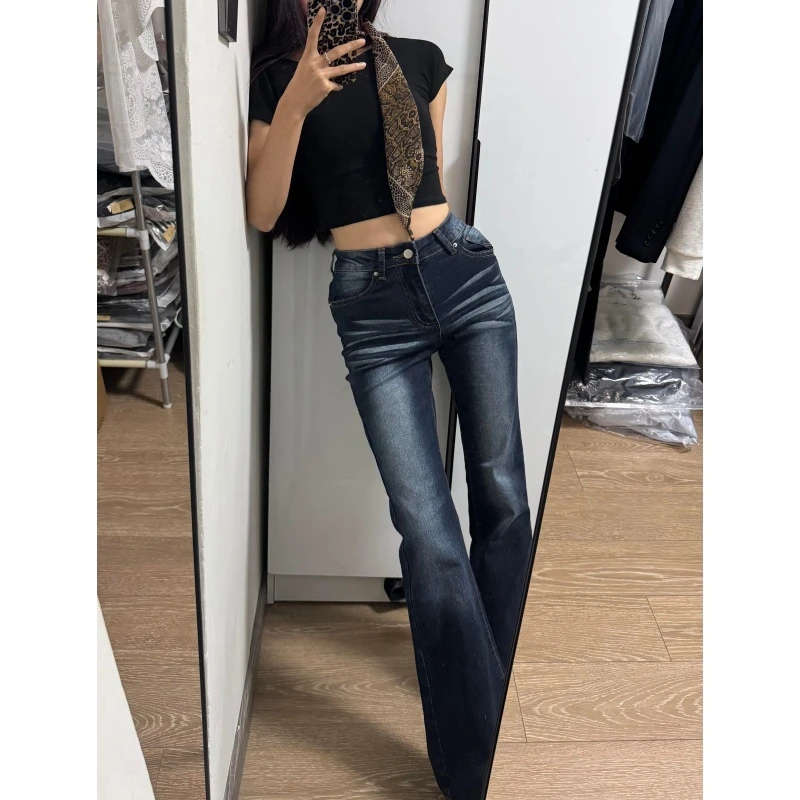 裤长112cm高个子加长低腰辣妹牛仔裤女春秋弹力修身显瘦微喇叭裤