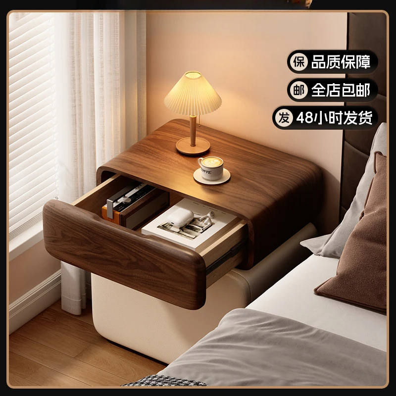 实木床头柜新款指纹锁床边柜轻奢家用免安装卧室极简储物收纳柜