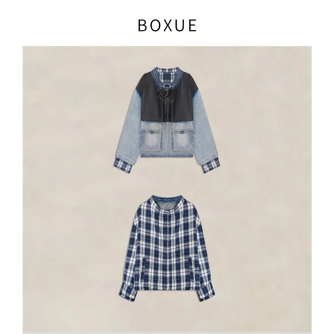 BOXUE‘’两面协奏‘’2025秋季进口绵羊皮拼接牛仔 外套#250724W3063