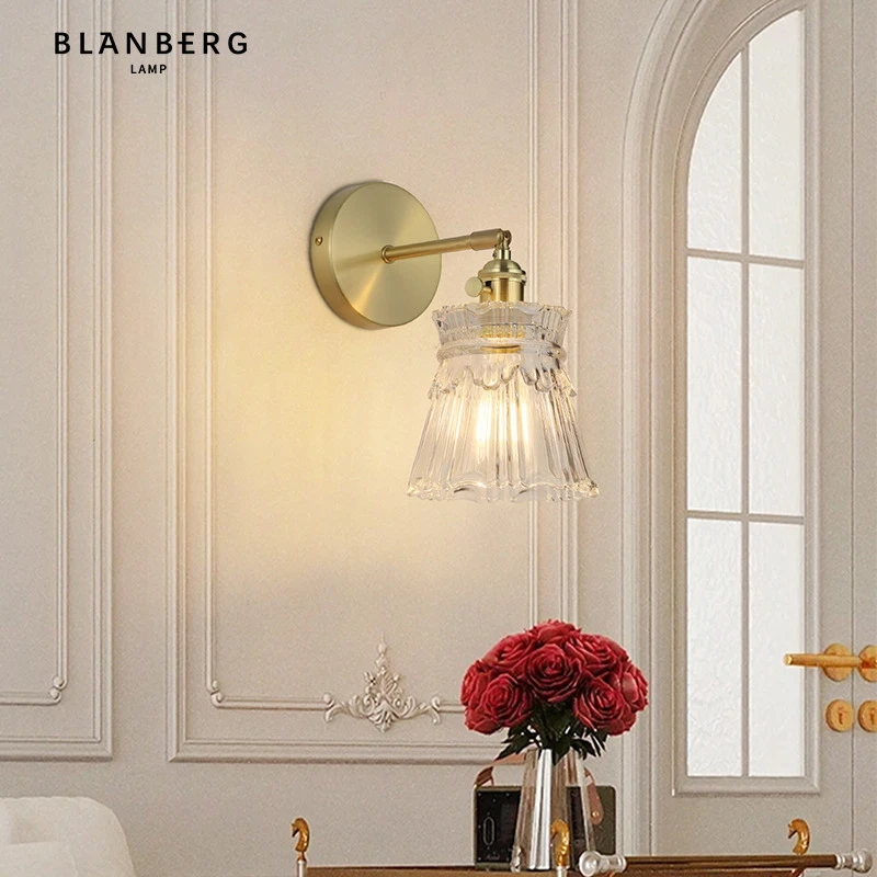 法式复古风玻璃壁灯美式轻奢高级感房间简约现代设计感卧室床头灯