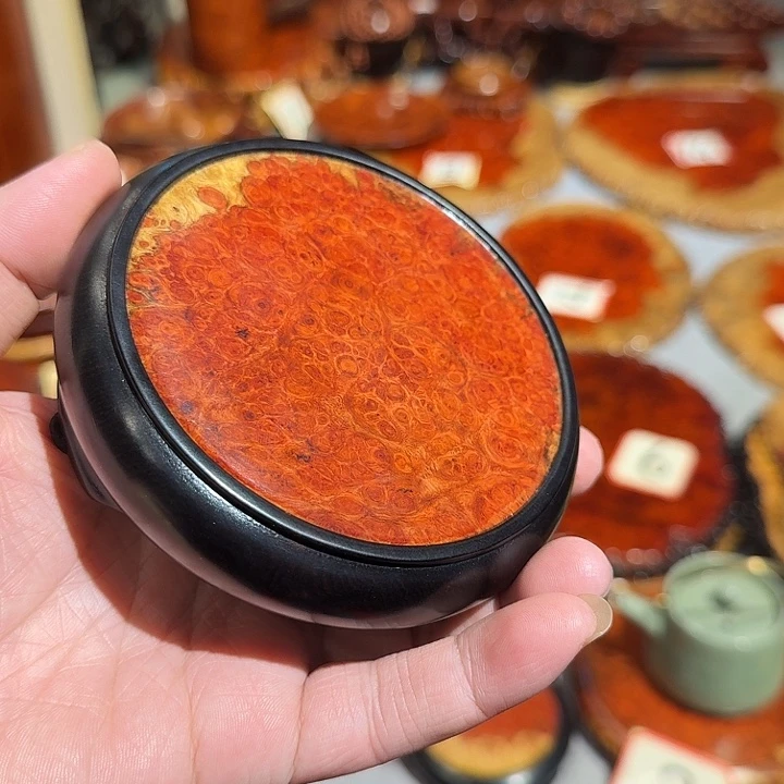 缅甸花梨瘤疤面板镶嵌紫光檀底座11/11/3.5