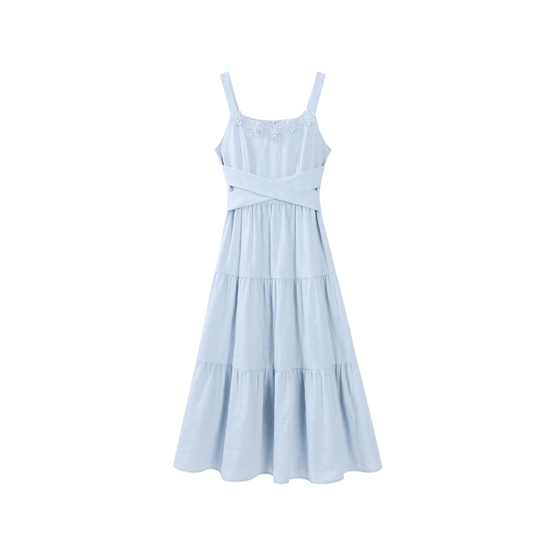 【品牌撤柜款】浅蓝色吊带连衣裙2025新款女装显瘦长裙DYL661756