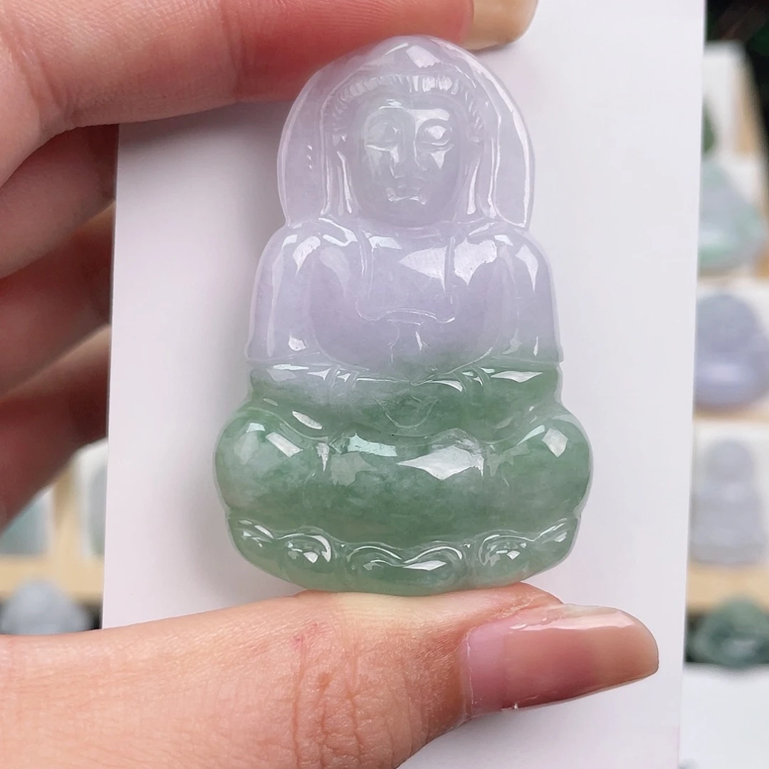 暹***纸翡翠未镶嵌颈饰观音