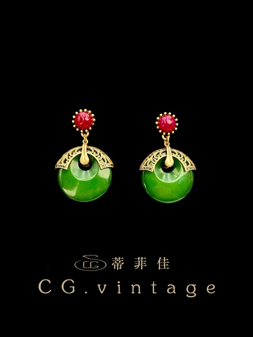 铜合金大理石耳饰 【0180】新年氛围感中式风格气质时尚百搭绿色