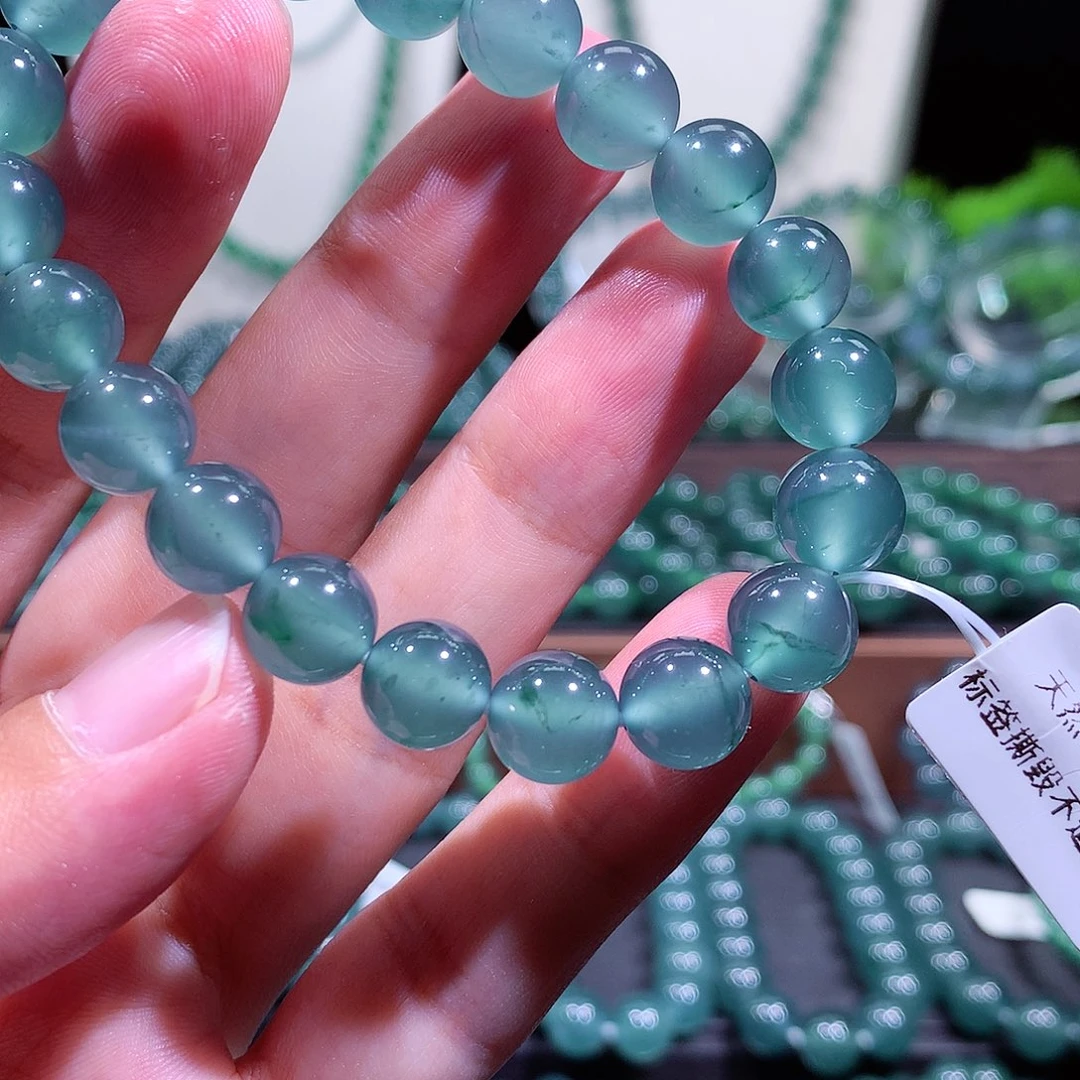 呼***啦翡翠未镶嵌手链天然a货翡翠手串9.8