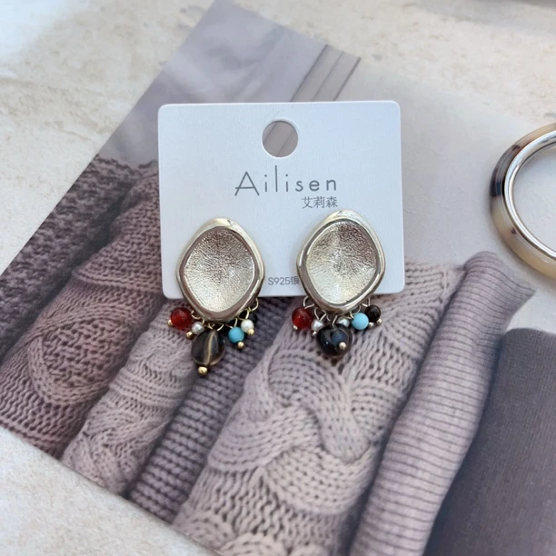 非金属亚克力耳饰 N201咖啡金色流苏牌牌耳饰