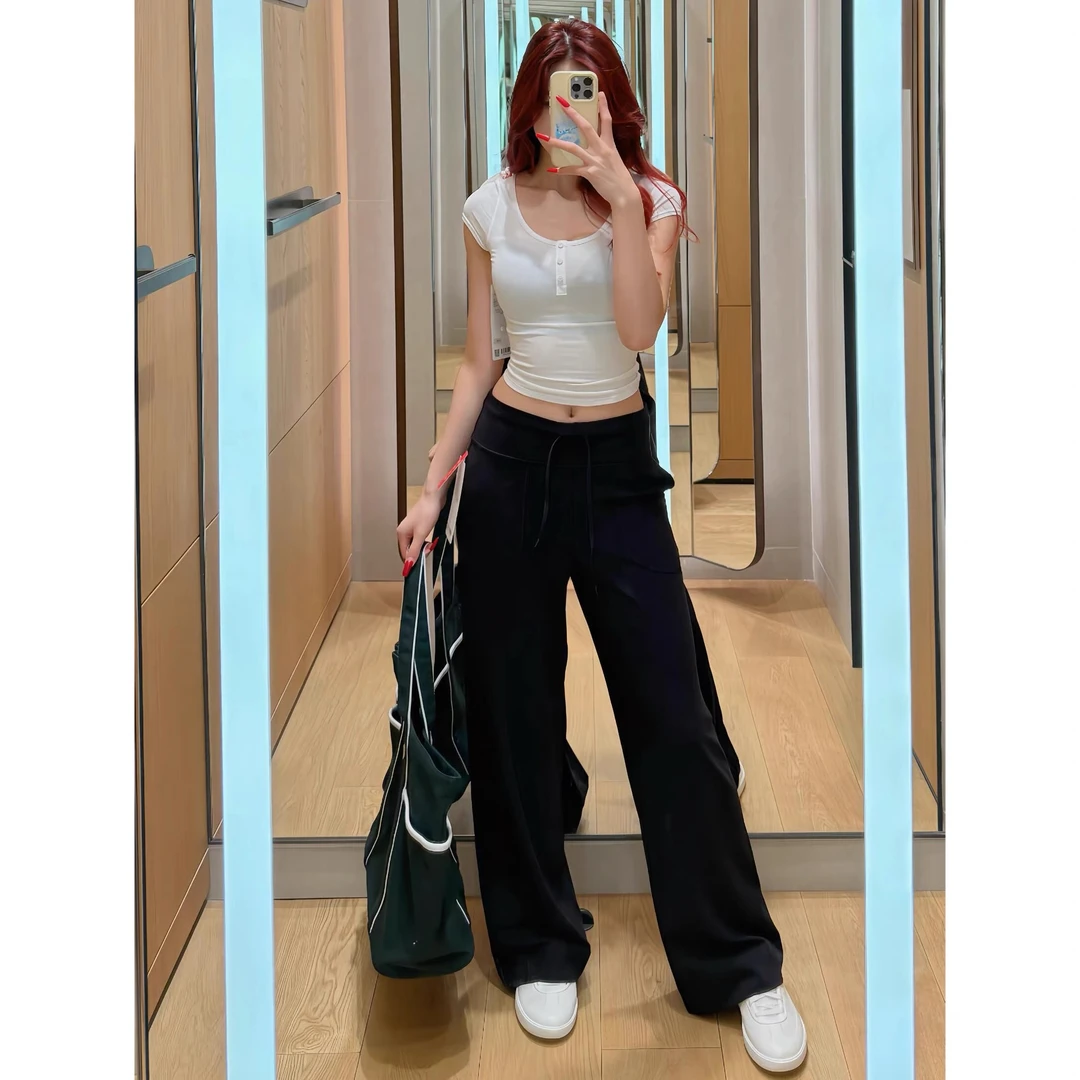 木子静-「帕梅拉」韩系简约时尚百搭抽绳显瘦直筒裤（无口袋）-2237