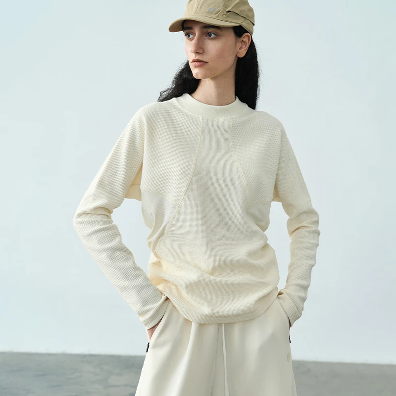 半圆女装[运动]2025春季新款蝙蝠袖小立领长袖T恤女15127225