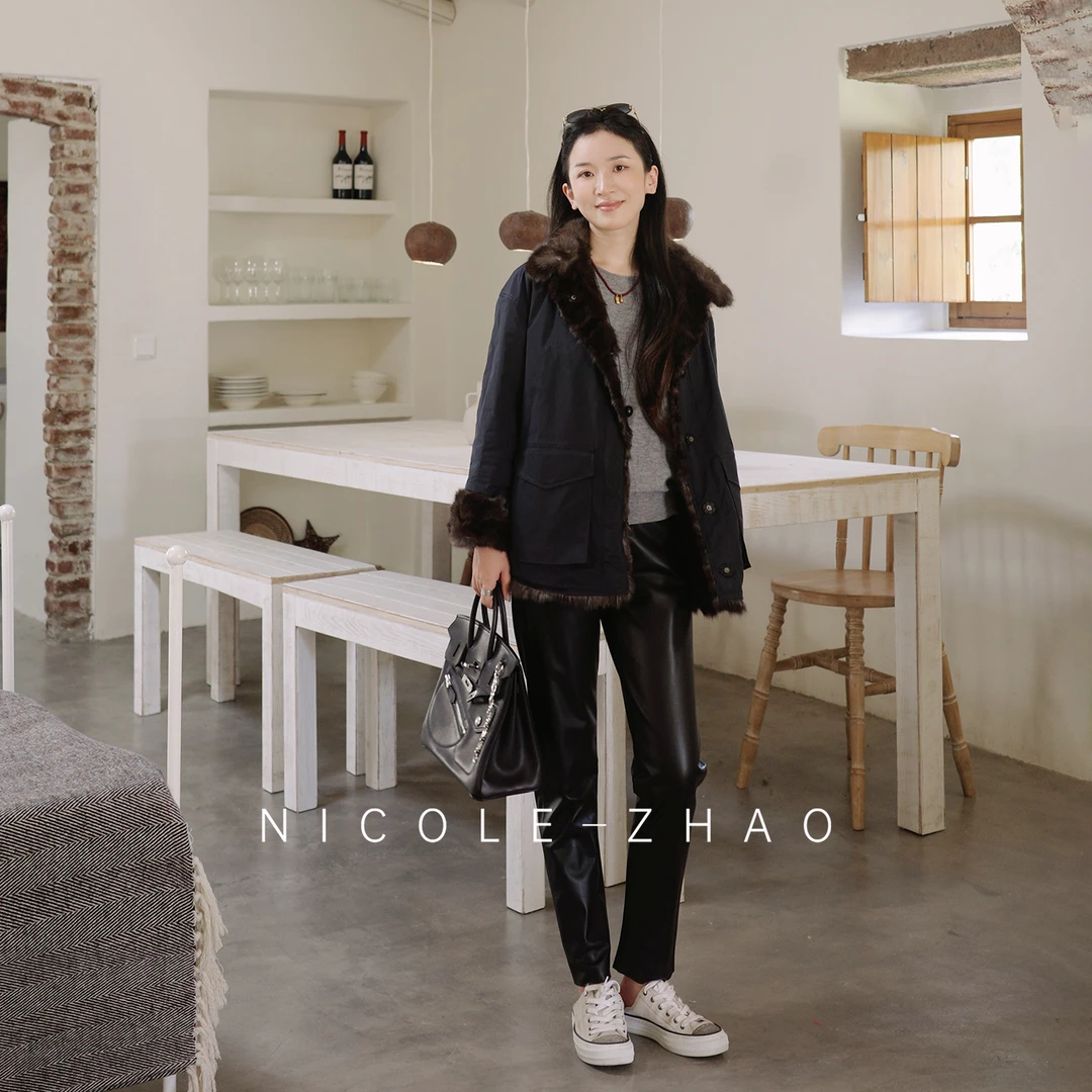 4NKP001【贵姐NICOLE】高端设计师款直筒阔腿绵羊皮皮裤休闲裤