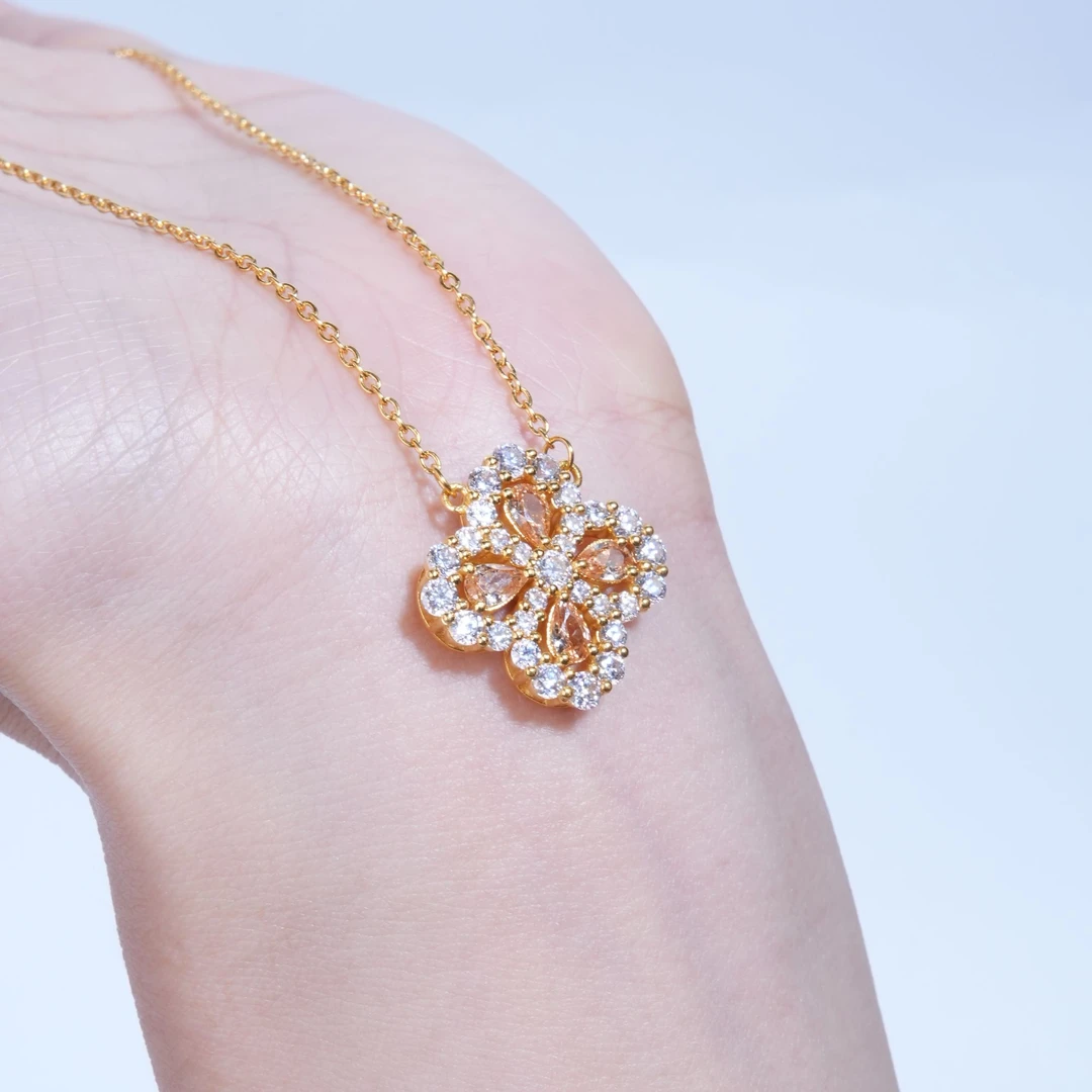 【金套链】点钻四叶草套链足金999零附加精致少女感送女友（附加188）