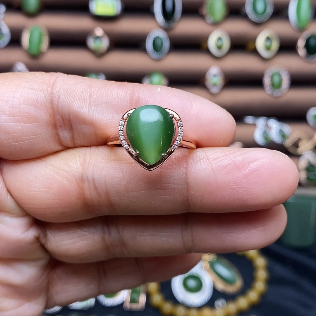 吊坠(不含链)银S925镶嵌和田玉（碧玉）戒指