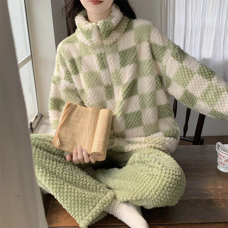 大码可外穿家居服睡衣女厚绒加厚加肥宽松胖妹妹MM家居服秋冬季