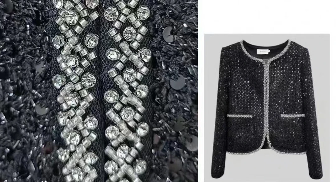 秋季手工钉珠复古法式短款长袖轻奢气质设计感小香风外套260046