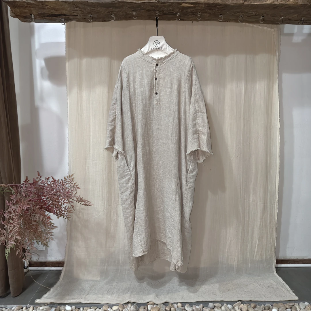 情侣无极半开襟亚麻长袍