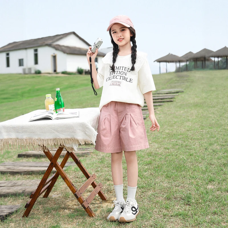 《童装品牌断码清仓直播》女童套装印花短袖+休闲短裤25547