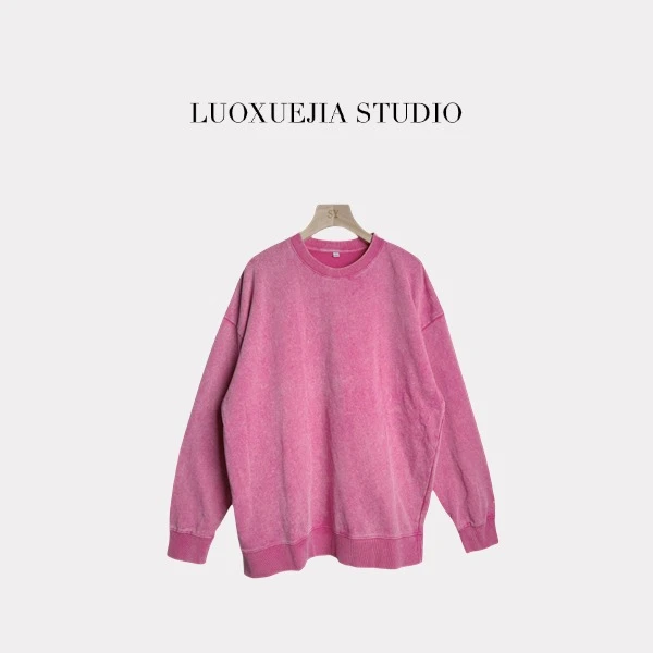 LXJ25289「自由穿行」复古洗水做旧圆领套头宽松长袖卫衣