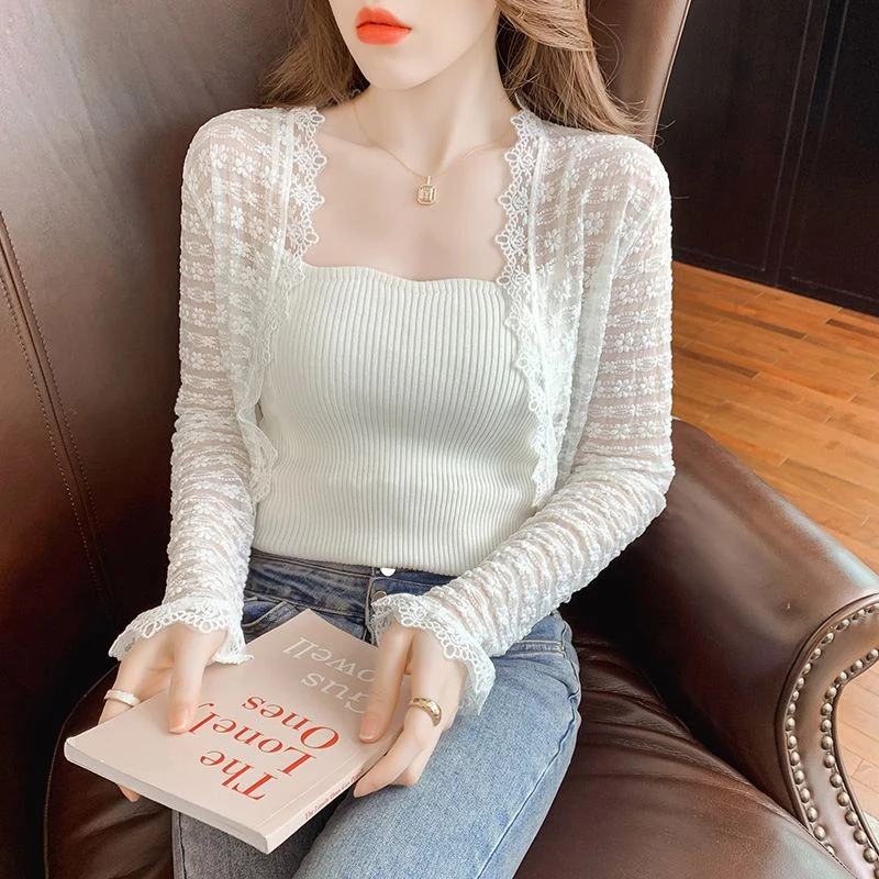 蕾丝开衫薄外套女长袖夏季外搭薄款仙气罩衫配吊带裙子超仙防晒