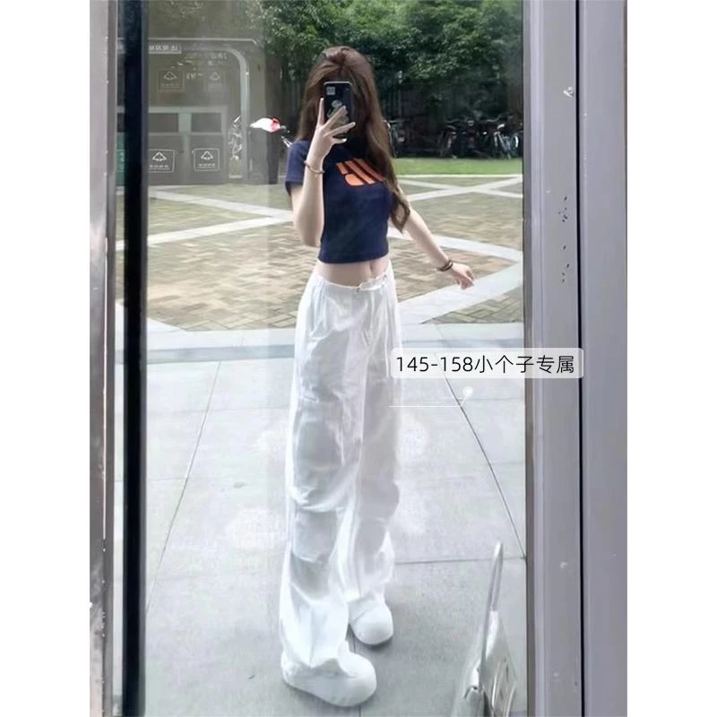 150小个子美式高街速干直筒工装裤宽松运动裤女高腰阔腿休闲裤xxs