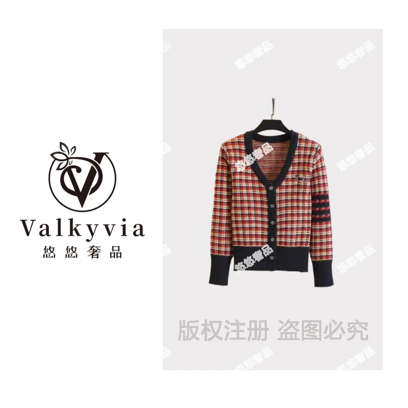 【Valkyvia/悠悠奢品】红格子腊肠狗小香风针织衫开衫外套5004