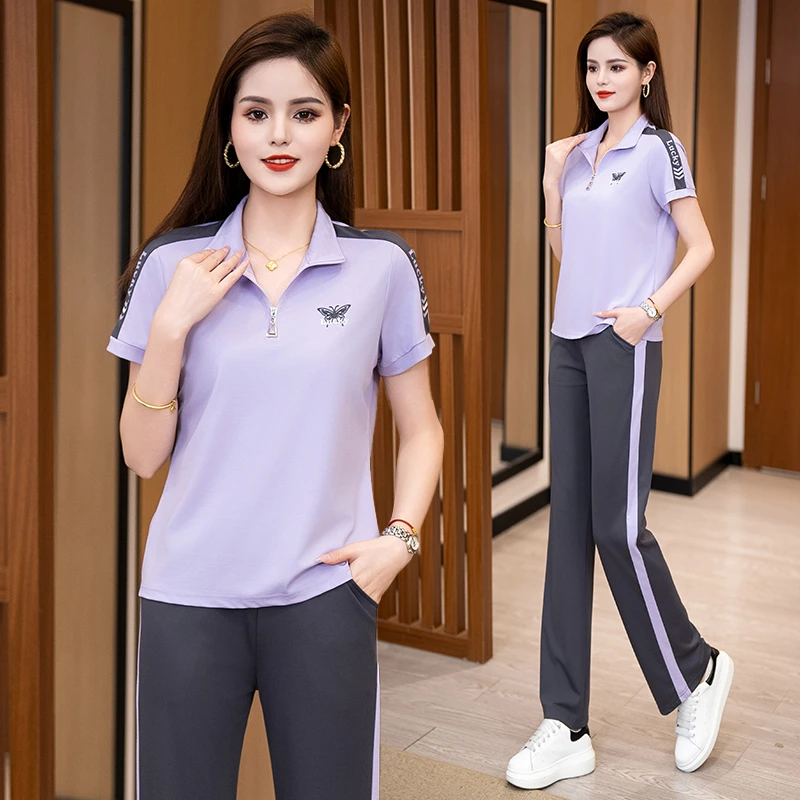 运动套装女2025年夏季新款百搭休闲修身显瘦女士跑步户外两件套装