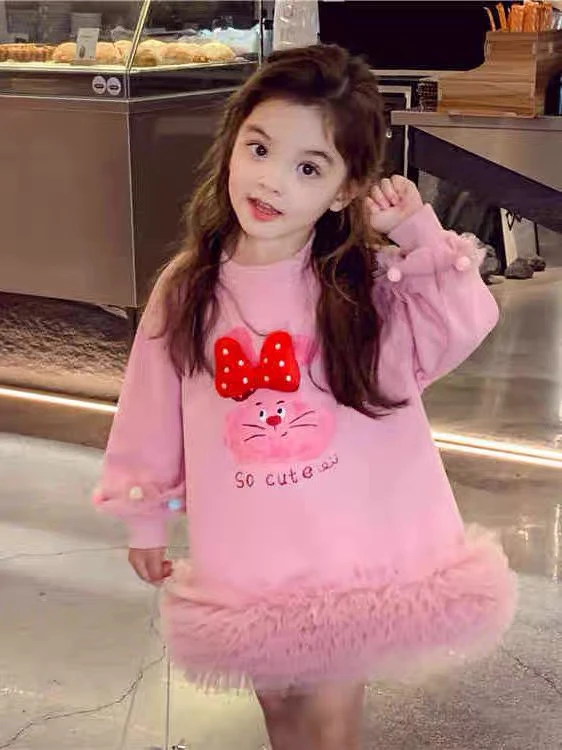 女童拼接网纱卫衣连衣裙洋气公主裙小女孩长袖裙子