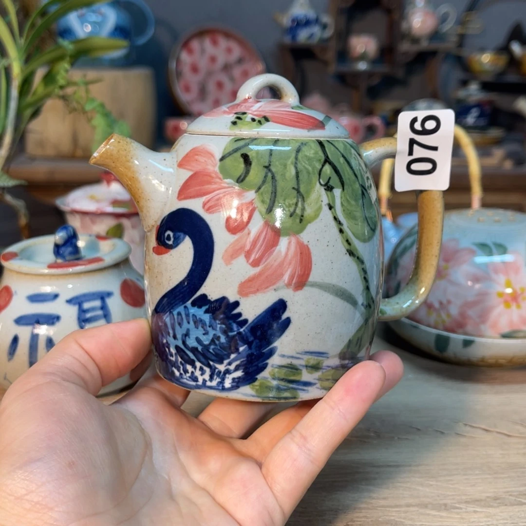 霜***壶素浅陶瓷手工手绘