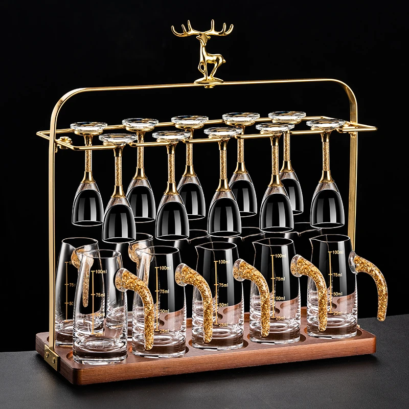 高脚白酒杯套装轻奢分酒器水晶玻璃小酒杯一口杯家用高端酒具