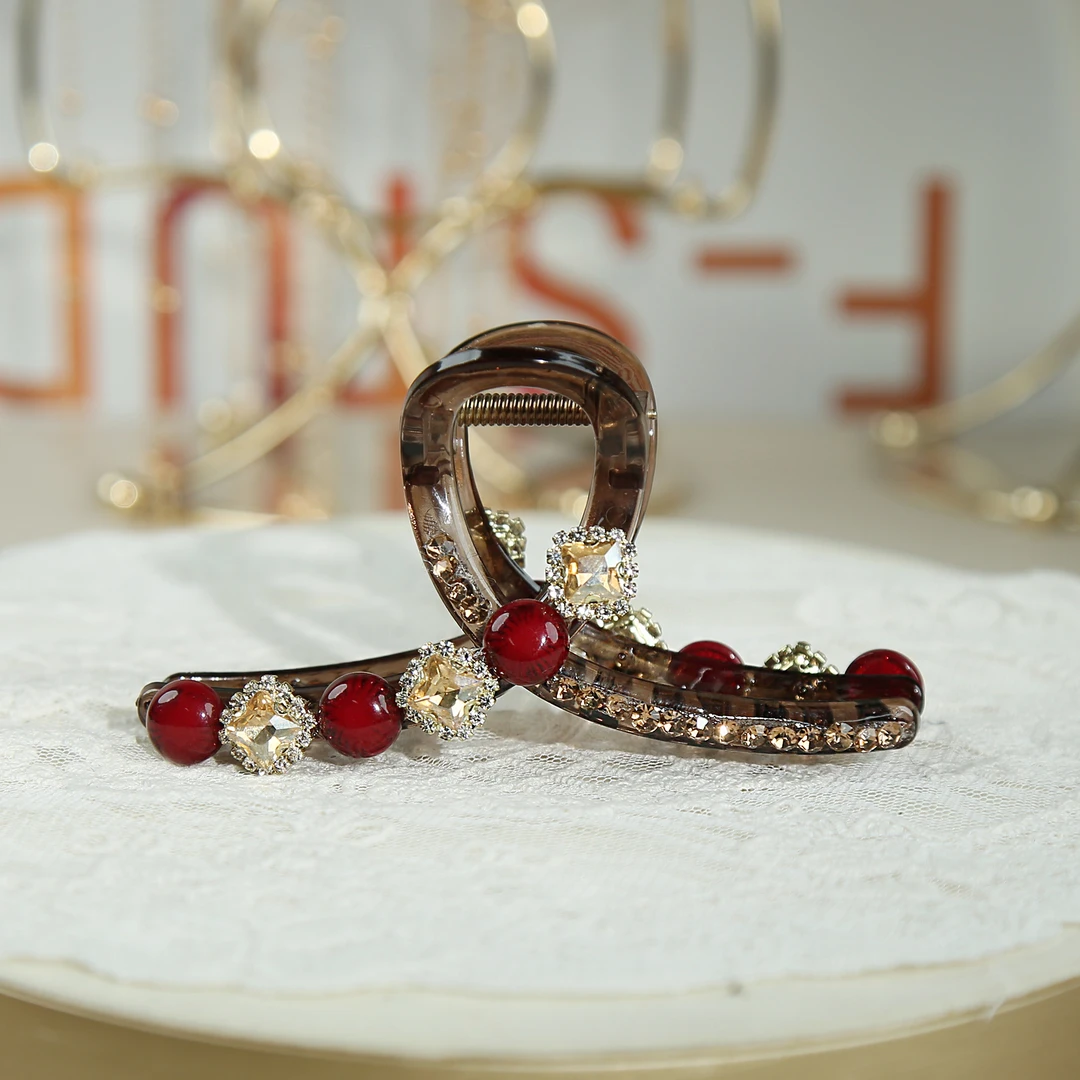 新年红间钻珠珠抓夹11公分气质网红百搭复古法式简约韩版优雅122
