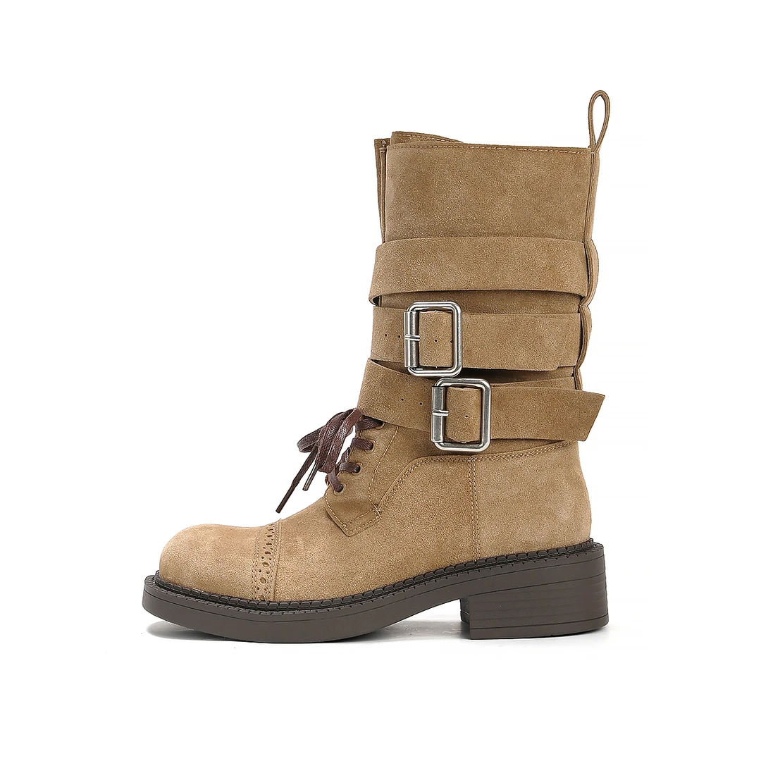 【曼曼】新款系皮带靴时尚百搭休闲机车靴7143-7