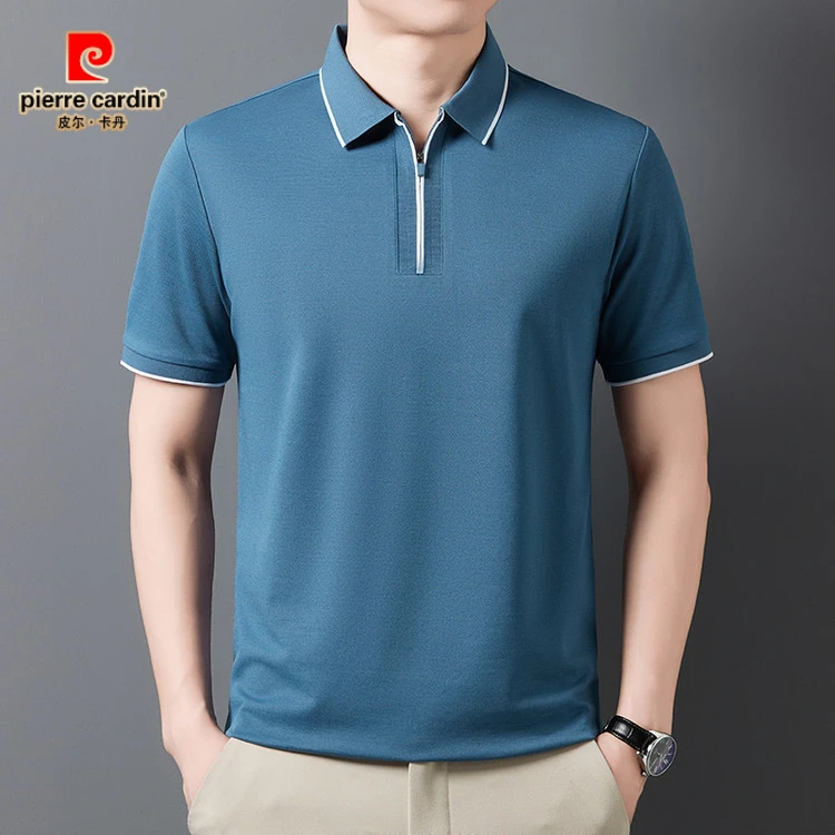 皮尔卡丹气场强大高级感男款短袖男装痞帅轻奢男装薄款翻领宽松短