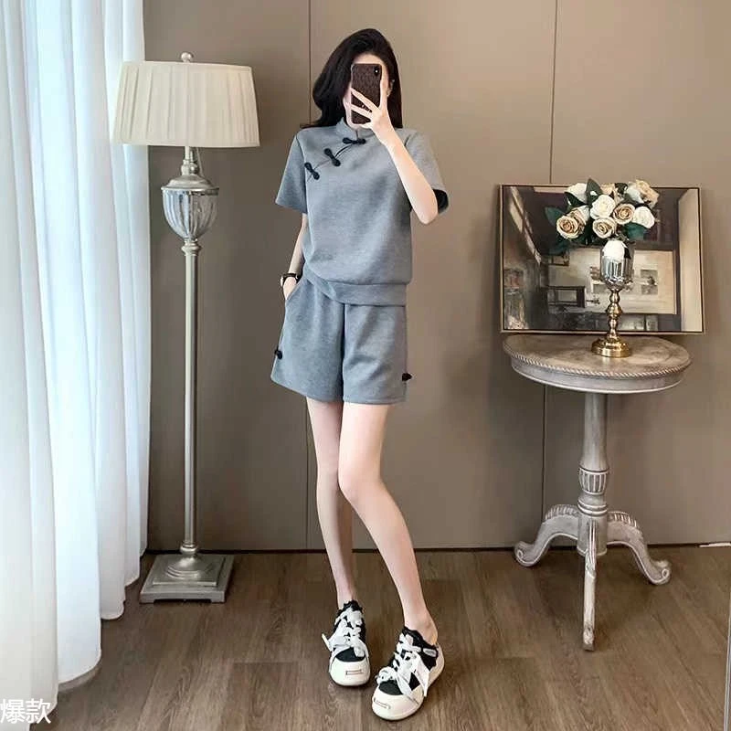 新中式国风休闲运动时尚套装女夏季显瘦小个子减龄短袖短裤两件套
