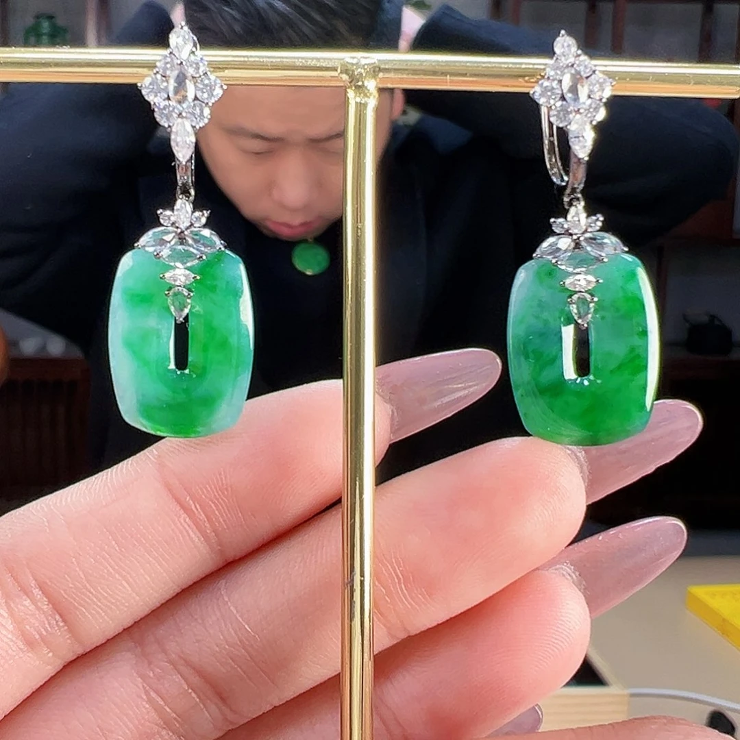翡翠耳饰18K金镶嵌固定链接勿拍