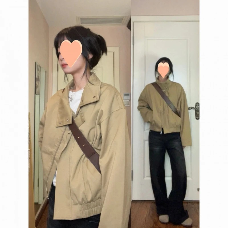 香风工装短款棒球外套2024新款宽松韩系立领冲锋衣上衣夹克显瘦