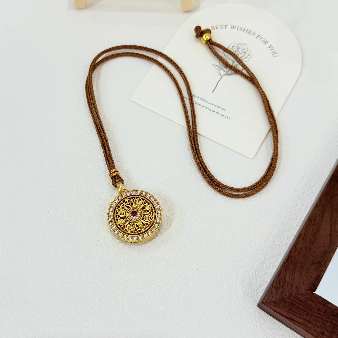 铜合金项链 XL-163古法点钻双面八宝罗盘吊坠轻奢高级感项链