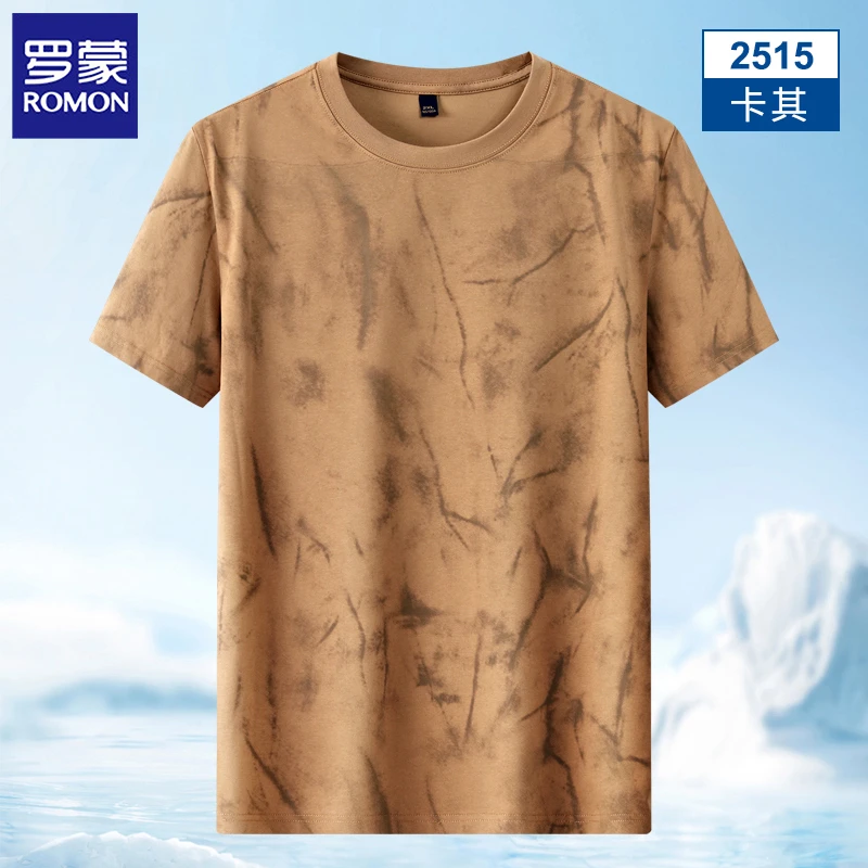 罗蒙大码印花T恤时尚亲肤夏季凉感圆领半袖潮流速干透气百搭短袖