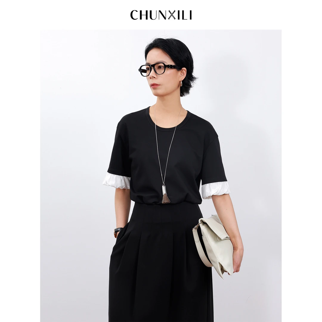 【黑白茉莉】CHUNXILI/春熙里 时尚小众设计感T恤D02S51046