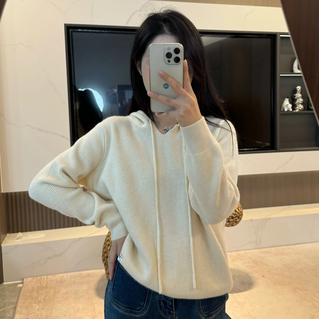 宿慕SUMU简约纯色百搭连帽针织衫女装2025新款洋气套头毛衣28379