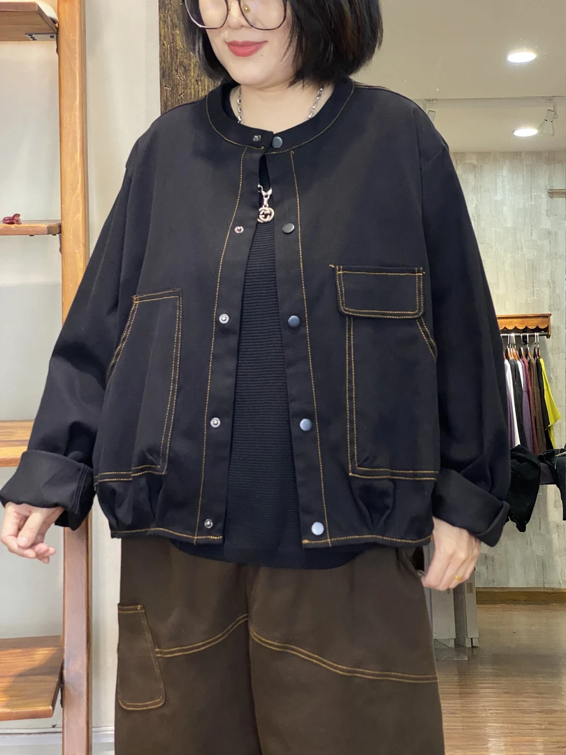 外套-3461大码女装秋季棉质胖MM宽松文艺休闲百搭潮流时尚明线