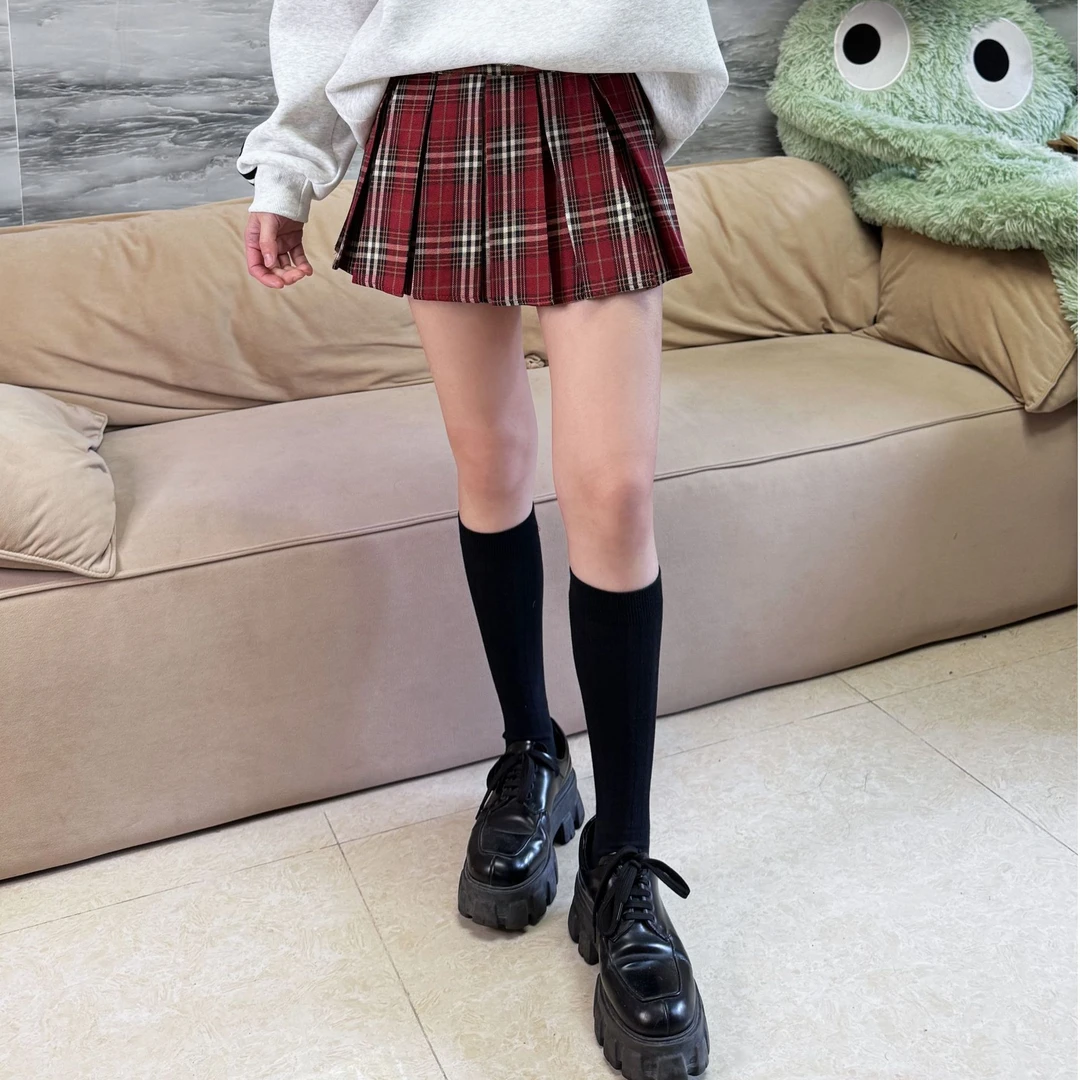 美式高街潮酷百褶裙学生高中生大学生短裙显瘦a字裙新款潮酷jk裙