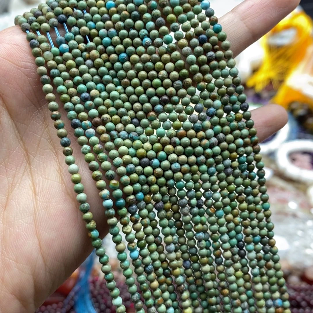 未镶嵌玛瑙/玉髓珠宝半成品一条纯天然湖北绿松石圆珠3mm