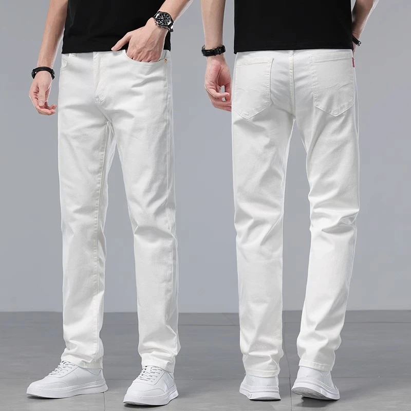 Cebrodz新款米白色牛仔裤男直筒宽松裤子夏季休闲男款男士长裤