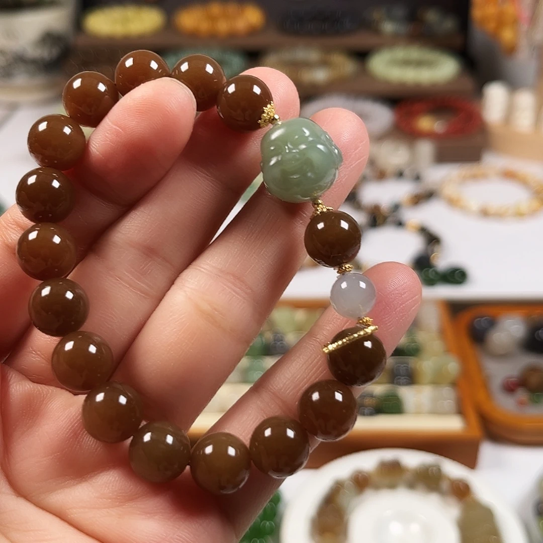 和田玉18K金镶嵌手链单圈10