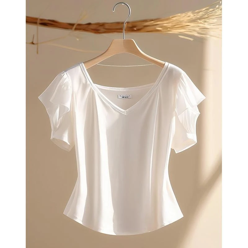 2025夏款新款纯欲时尚洋气漂亮设计感白色收腰V领短